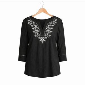 Notations Black Sheer Embroidered Womens Tunic Top Sz Small